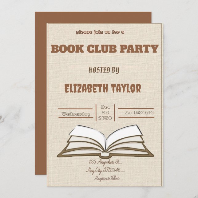 Convite Book Club Party Invitation – Cozy Reading Night (Frente/Verso)
