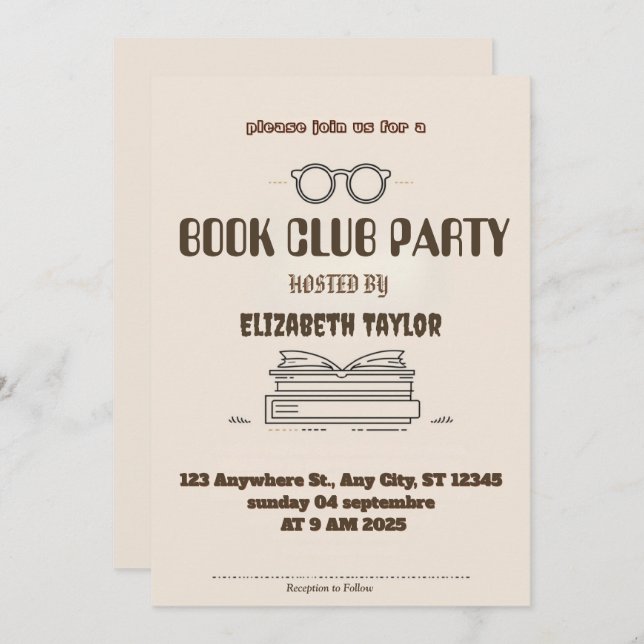 Convite Book Club Party Invitation – Cozy Reading Night (Frente/Verso)