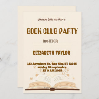 Convite Book Club Party Invitation – Cozy Reading Night