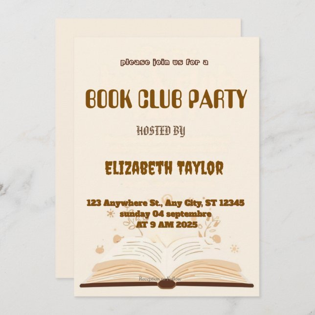 Convite Book Club Party Invitation – Cozy Reading Night (Frente/Verso)