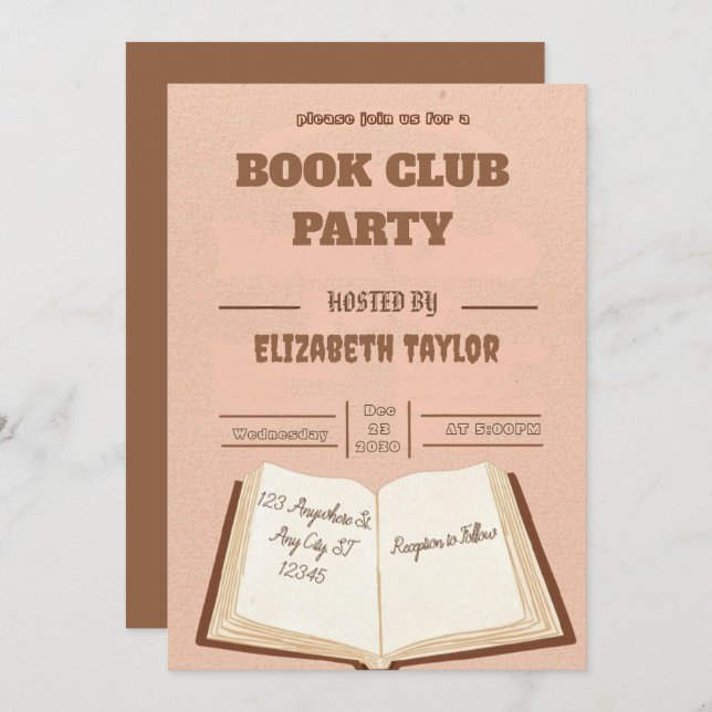 Convite Book Club Party Invitation – Cozy Reading Night (Frente/Verso)