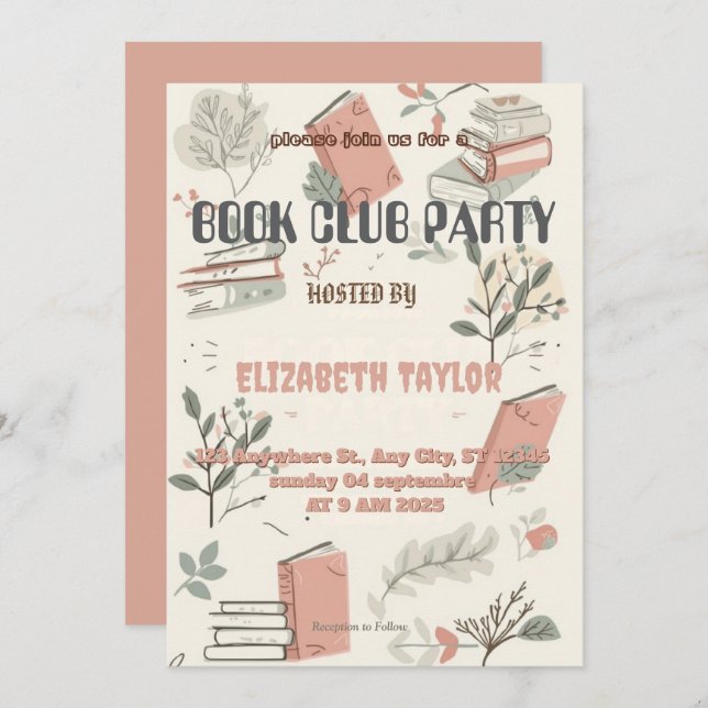 Convite Book Club Party Invitation – Cozy Reading Night (Frente/Verso)