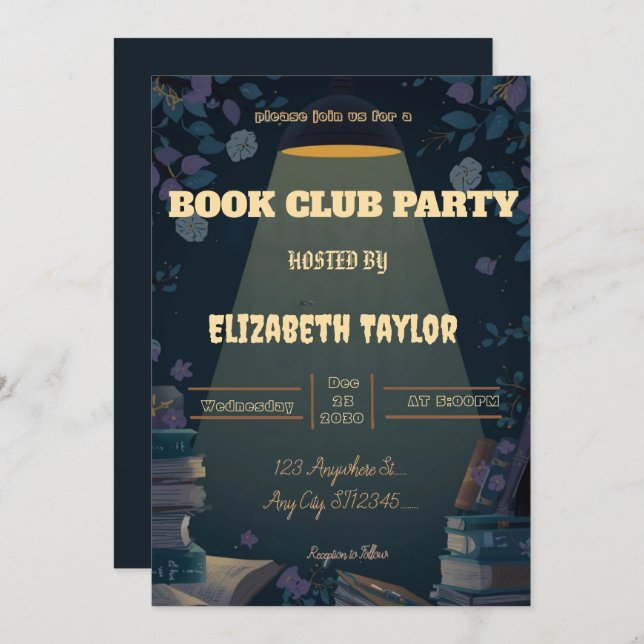 Convite Book Club Party Invitation – Cozy Reading Night (Frente/Verso)