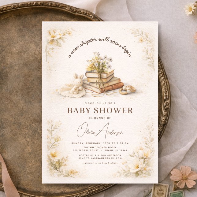 Convite Book New Chapter Begins Baby Shower (Criador carregado)