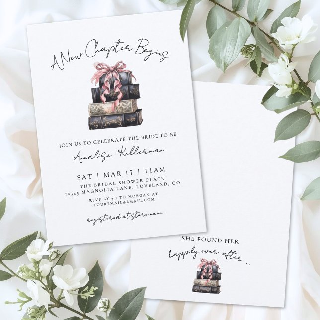 Convite Book New Chapter Bow Bridal Shower (Book New Chapter Bow Bridal Shower Invitation)