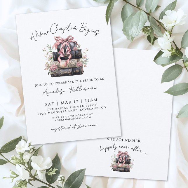 Convite Book New Chapter Floral Bridal Shower (Book New Chapter Floral Bridal Shower Invitation )