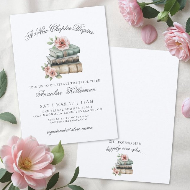 Convite Book New Chapter Floral Bridal Shower (Book New Chapter Floral Bridal Shower Invitation)