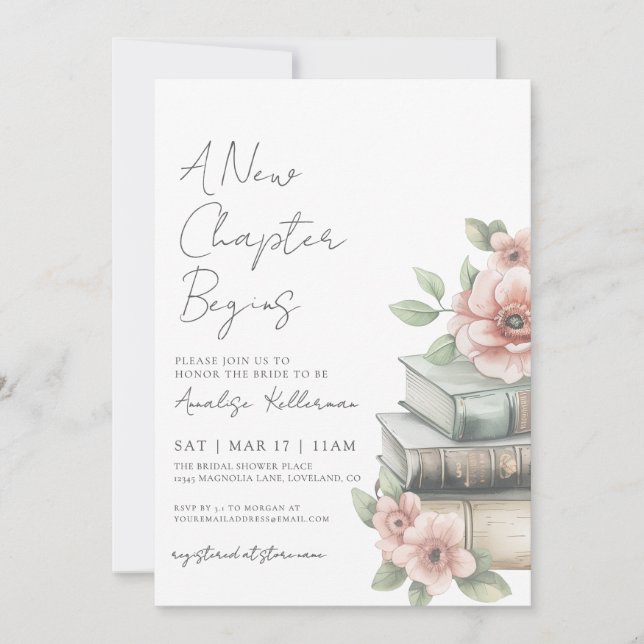 Convite Book New Chapter Floral Bridal Shower (Frente)