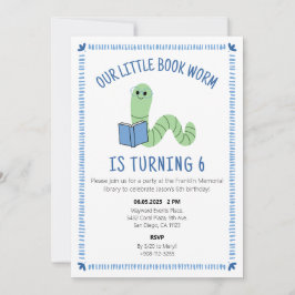 Convite Book Worm Reading Lover Birthday Party Invite