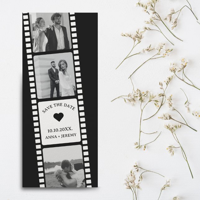Convite Bookmark de Foto da Faixa de Filmes Salvar a Data (Photo Booth Save the Date)