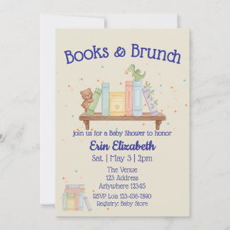 Convite Books & Brunch Blue Baby Shower