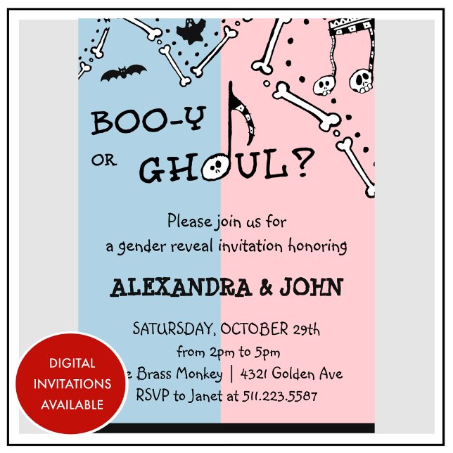 Convite Boooy ou fantasma Sexo de Dia das Bruxas Spooky (Booy-or-ghoul-Spooky-Halloween-gender-reveal-Invitation-1)