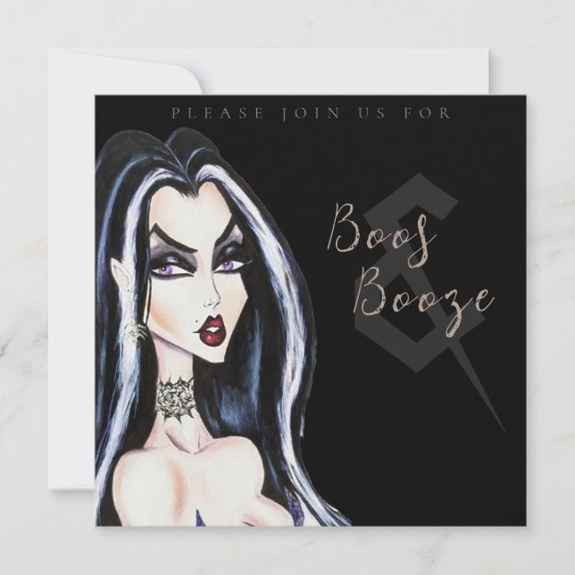 Convite Boos and Booze Adult Halloween Party Invitation (Frente)