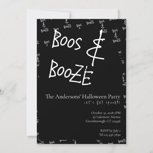 Convite Boos and Booze Halloween Party (Frente)