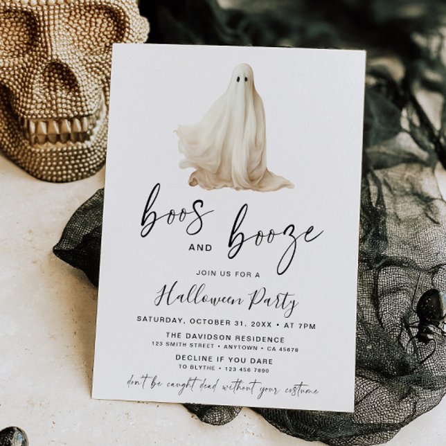 Convite Boos and Booze Halloween Party Invitation Ghost (Criador carregado)