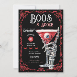 Convite Boos & Booze Red Spooky Costume Halloween Party