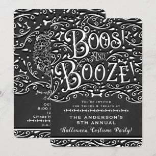 Convite Boos & Booze Vintage Chalk Festa de Halloween Eleg