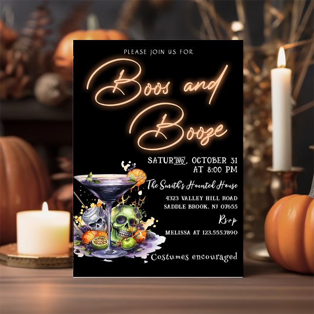 Convite Boos e Booze Adultos Coquetel Festa de Halloween (Criador carregado)