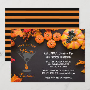 Convite Boos e Booze Adultos Festa de Halloween Black Oran