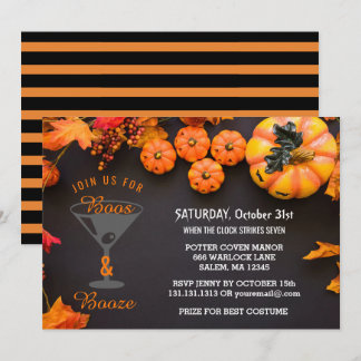 Convite Boos e Booze Adultos Festa de Halloween Black Oran