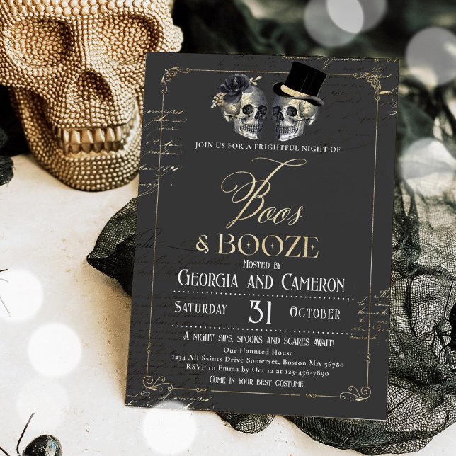 Convite Boos e Booze Adultos Festa Gótica Halloween (Criador carregado)
