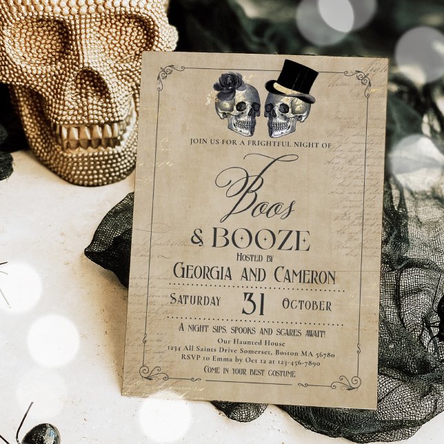 Convite Boos e Booze Adultos Festa Gótica Halloween (Criador carregado)