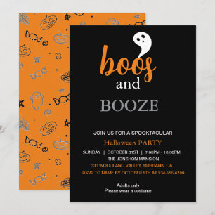 Convite Boos e Booze Black Orange Adult Festa de Halloween