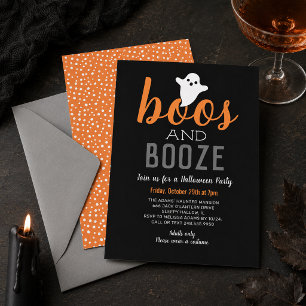 Convite Boos e Booze Black Orange Adult Festa de Halloween