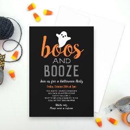 Convite Boos e Booze Black Orange Adult Festa de Halloween