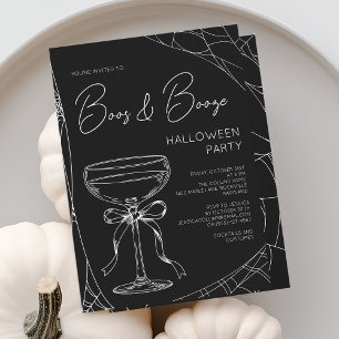 Convite Boos e Booze Black Script Adulto Festa de Hallowee