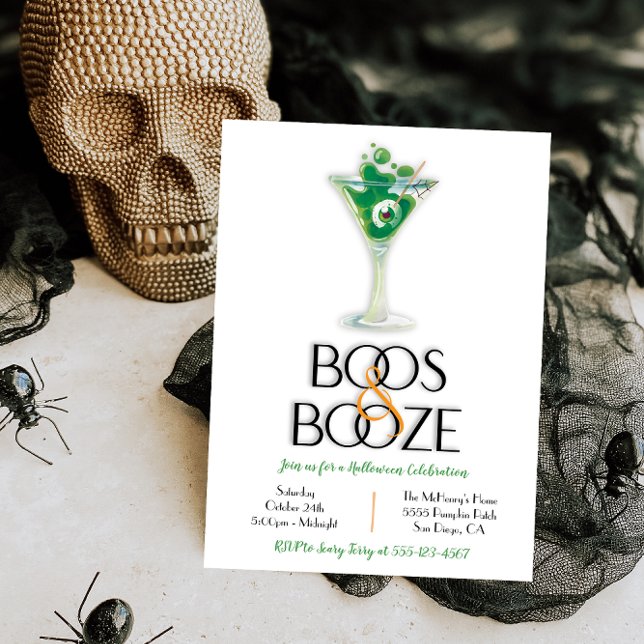 Convite Boos e Booze Cocktail Moderno do Halloween Inv (Criador carregado)