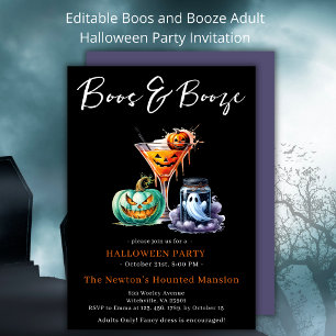 Convite Boos e Booze Coctails Festa de Halloween