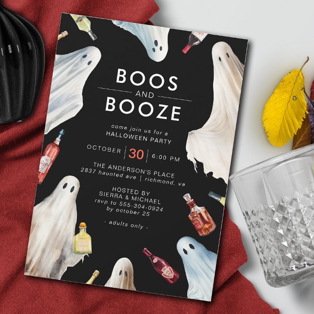 Convite Boos e Booze | Dark Modern Adulto Festa de Hallowe (Criador carregado)