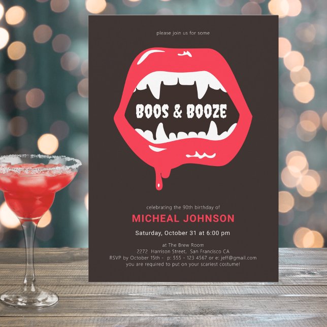 Convite Boos e Booze Diversão 90 de Halloween (Mockup View)