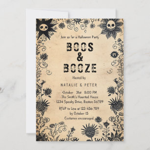 Convite Boos e Booze Eu Estraguei Flores Festa de Hallowee