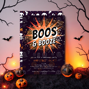 Convite Boos e Booze Festa de Dia das Bruxas de Adultos Pr