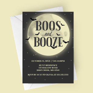 Convite Boos e Booze Festa de Dia das Bruxas de Lua Cheia