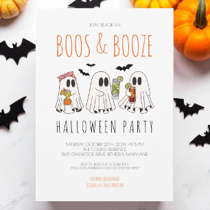 Convite Boos e Booze Festa de Halloween Adulto Fantasma Fa