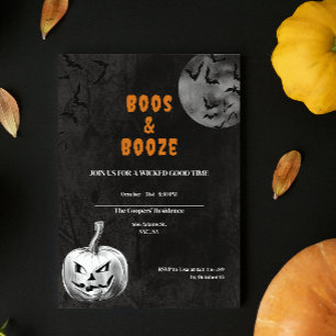 Convite Boos e Booze Festa de Halloween Adulto Spooky