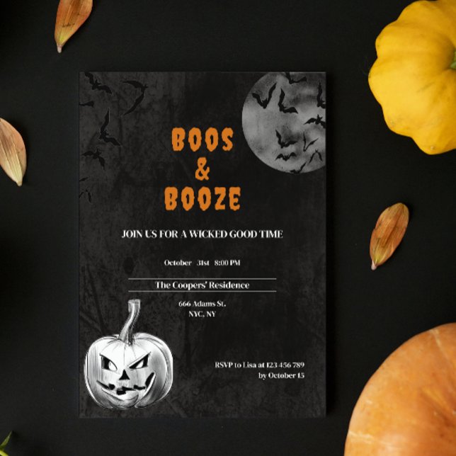 Convite Boos e Booze Festa de Halloween Adulto Spooky (Criador carregado)