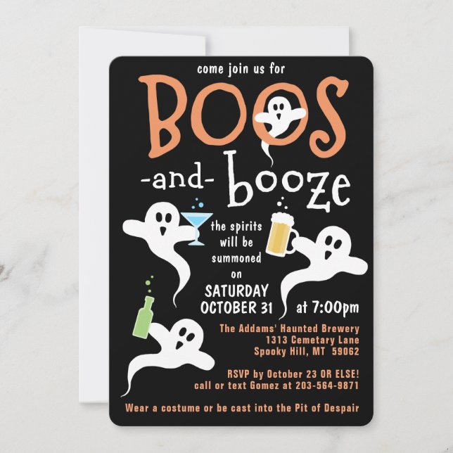 Convite Boos e Booze Festa de Halloween Fantástico (Frente)
