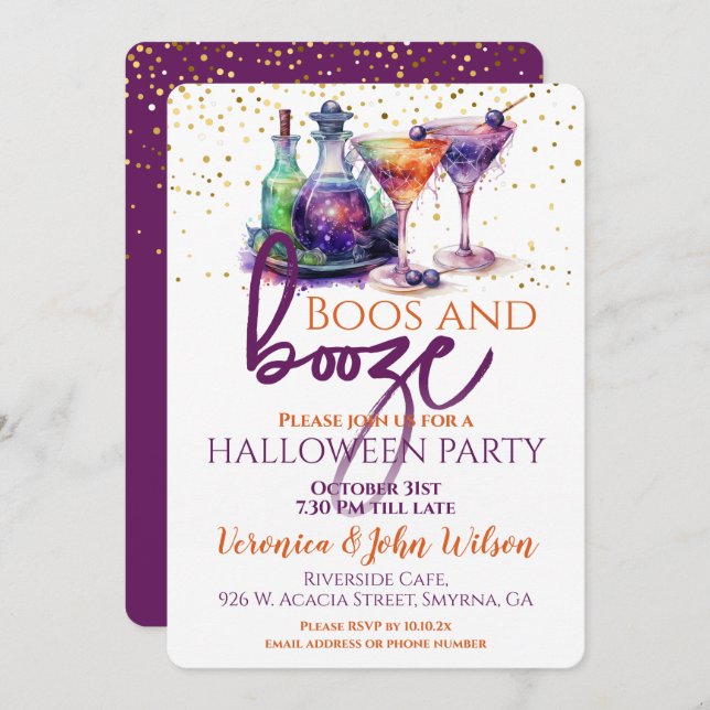 Convite Boos e Booze Halloween (Frente/Verso)