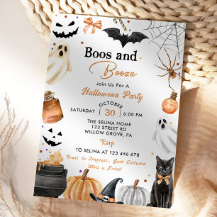 Convite Boos e Booze - Pumpkin do Festa de Halloween