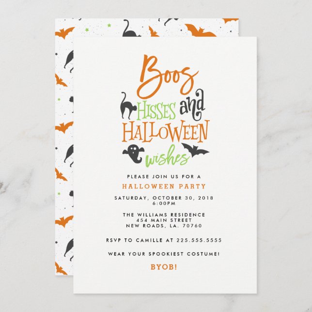 Convite Boos Hisses e Desejos de Halloween (Frente/Verso)