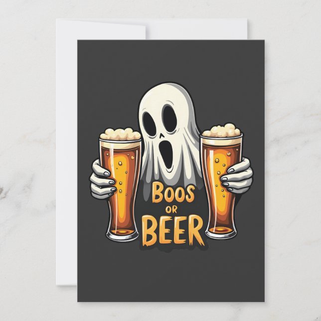 Convite Boos Ou Beer Engraçado Oktoberfest Halloween Ghost (Frente)