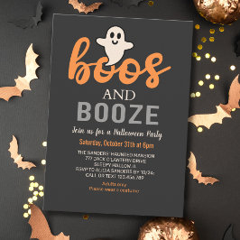 Convite Boos y Booze Black Adults Halloween Party
