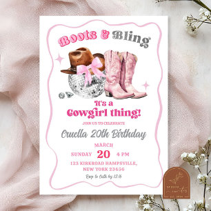 Convite Boots and Bling Birday, Garota do Espaço Rosa e Bl