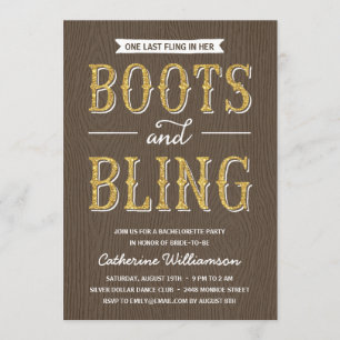 Convite Boots and Bling   Festa de solteira de aspecto bri