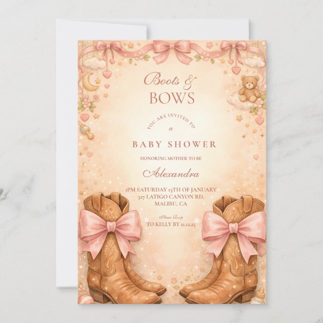 Convite Boots And Bows Baby Shower (Frente)
