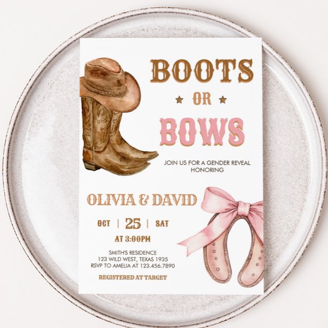 Convite Boots and Bows Gender Reveal (Western Boots and Bows Gender Reveal Invitation
)